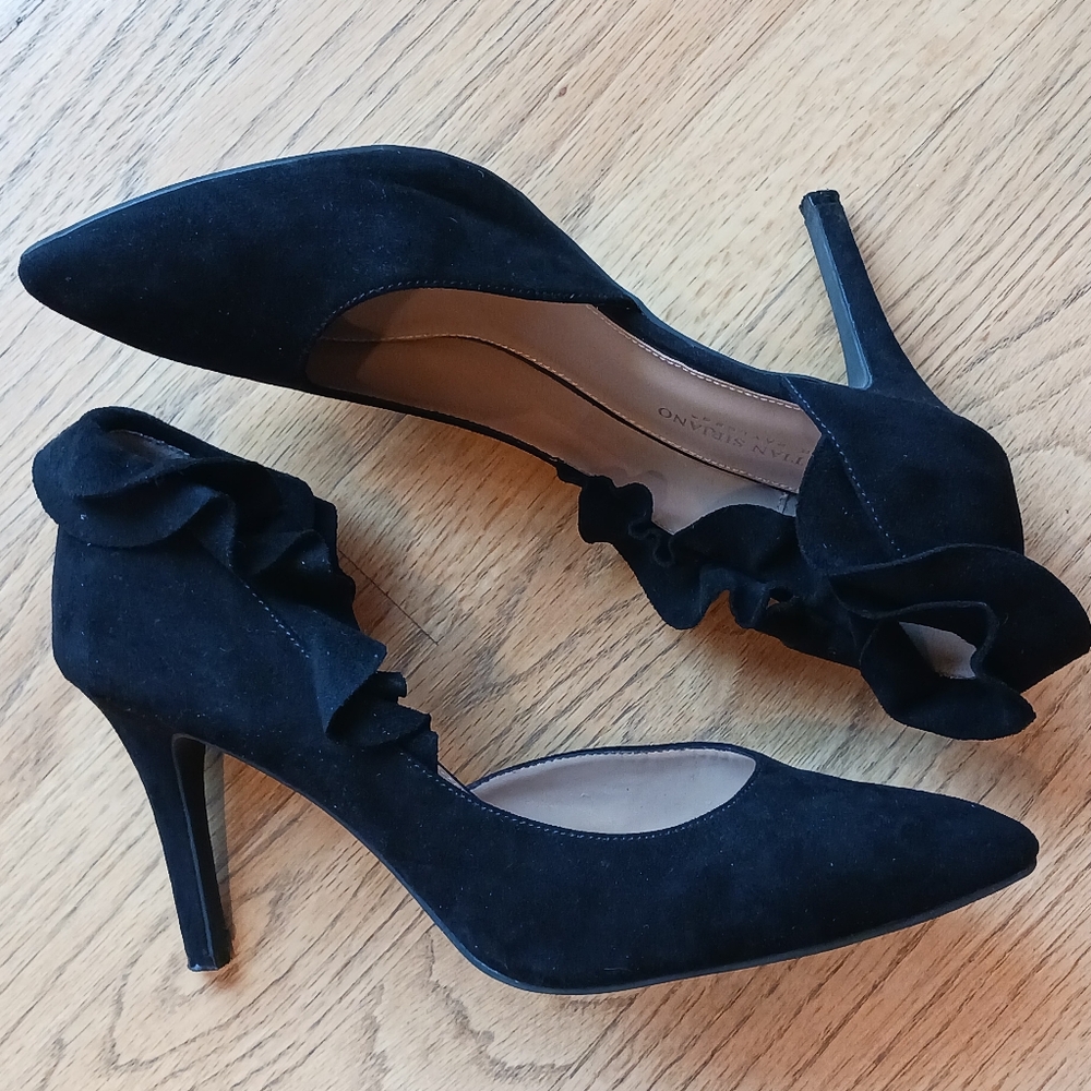 Chriatian Siriano Black Ruffle High Heels, Womens Size 11